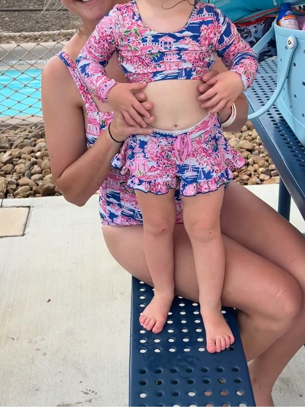 Mommy and me SweetHoney pagoda Chinoiserie Patter Swim Suits